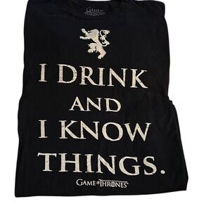 Game of Thrones.  I Drink and I Know Things. Black T Shirt. Size Large.